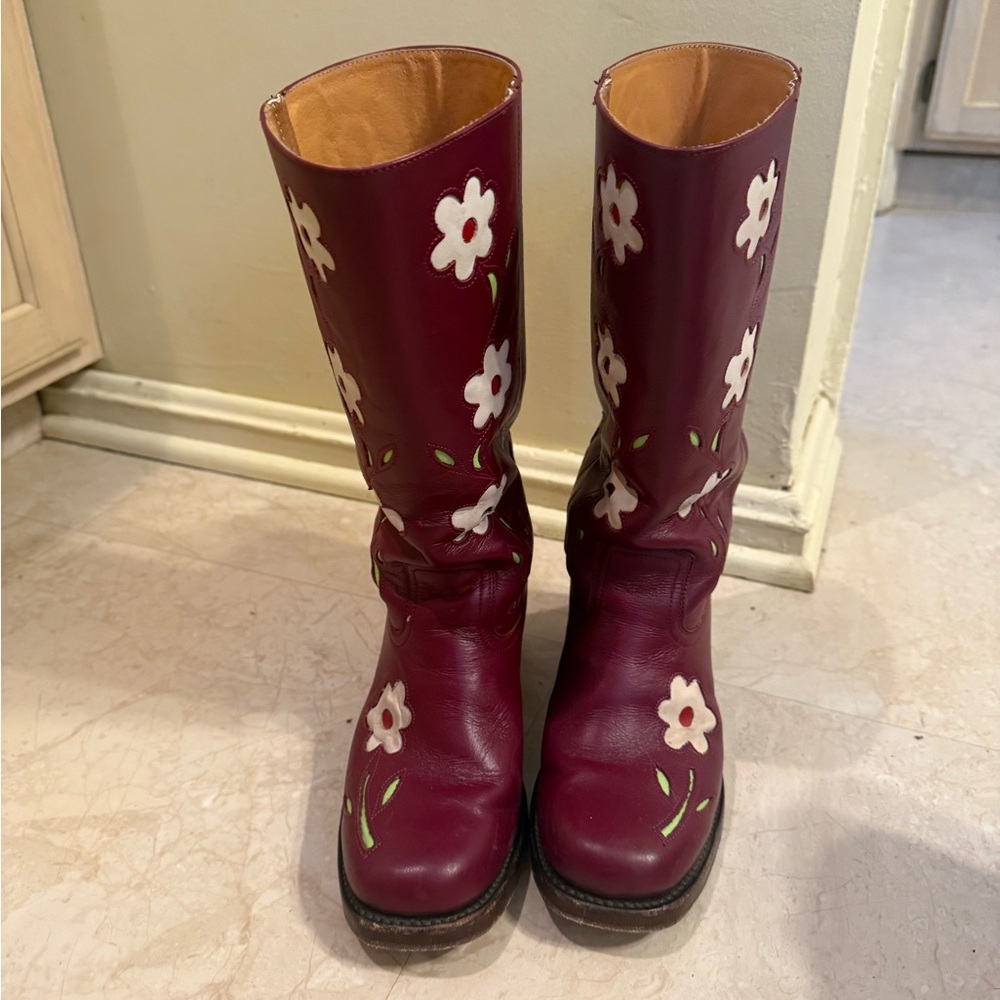 Dandelie Burgundy Floral Heeled Boots